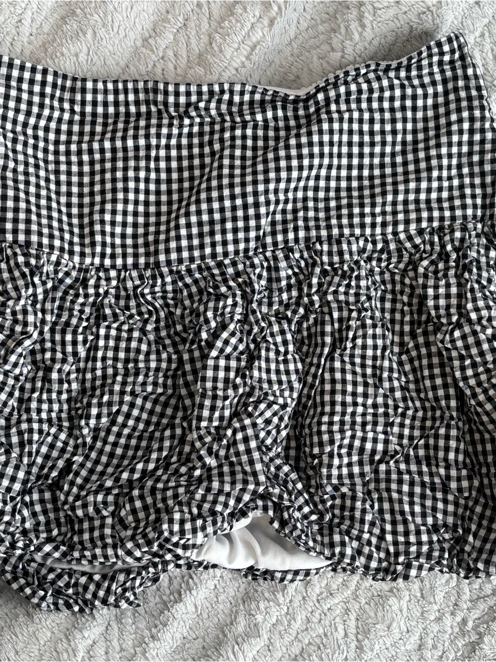 Black & White Gingham Bubble Mini Skirt